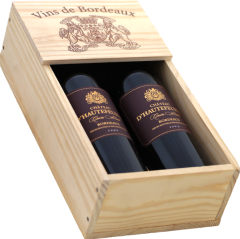 Vins de Bordeaux Chateau D'Hautefeulle 2 x 750ml in houten cadeau kist.