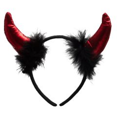 Duivelshoofdband met bont - feestaccessoire