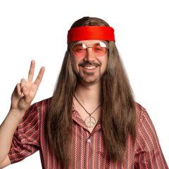 Hippie Set - Bril, Pruik, Hoofdband & Metalen Ketting