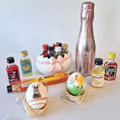 Luxe Paaspakket - Porseleinen Ei-schaal met Strik, Partyshots & Bottega Prosecco Rosé