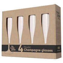 4 stuks Kunststof Champagne flute glazen wit 19cl