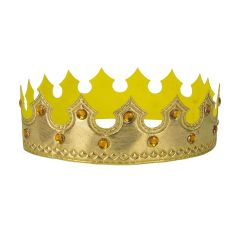 Gouden stoffen kroon met metalen look en strass steentjes