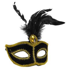 Zwart masker met veren