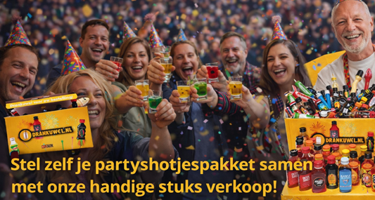 Stel zelf je partyshotjespakket samen met onze handige stuks verkoop!